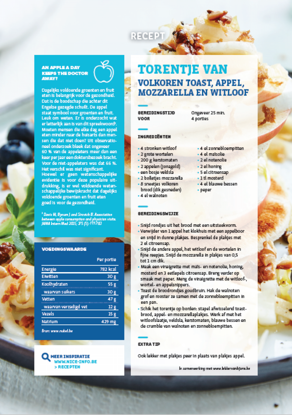 RECEPT - Torentje van volkoren toast, appel, mozzarella en witloof